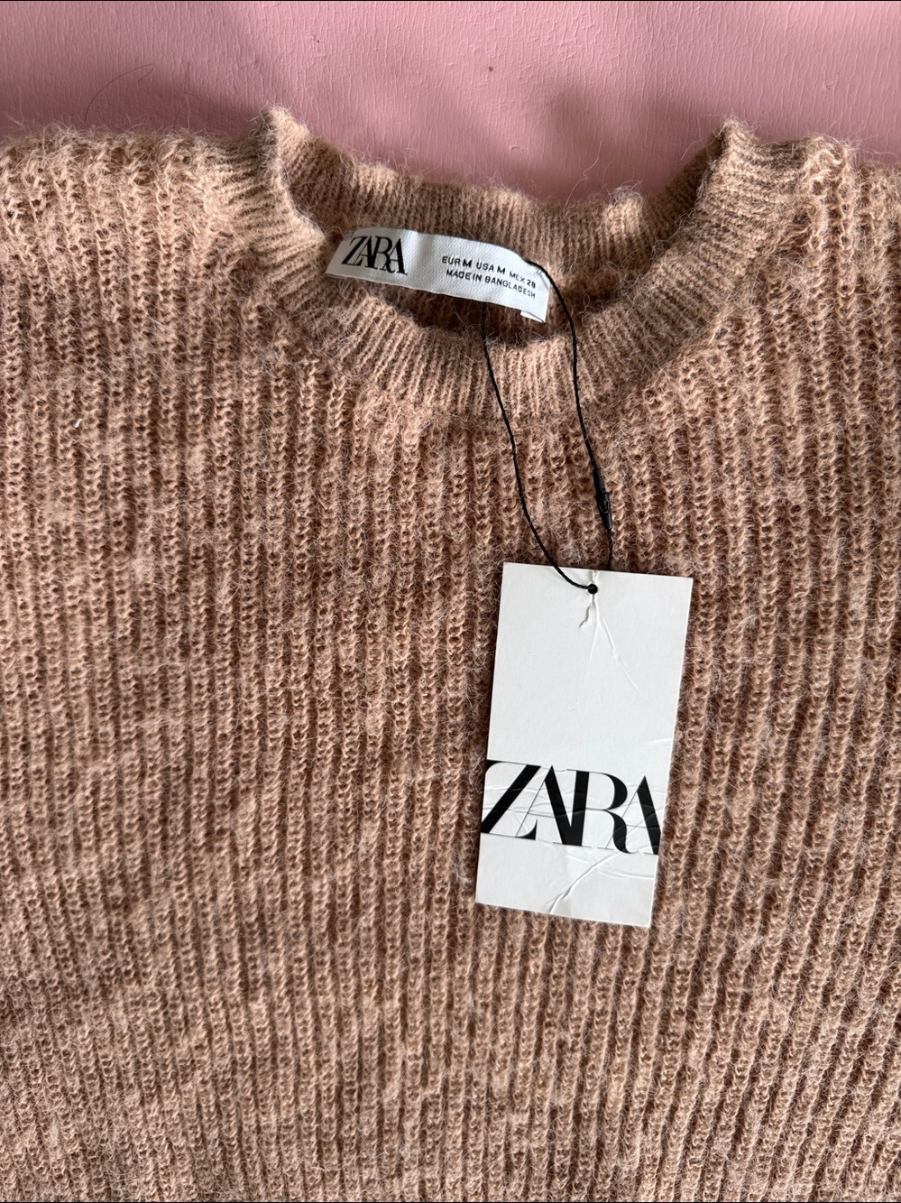 Zara Dusty Pink Ruffle-Trim Ribbed Knit Sweater - Picture 2 of 6